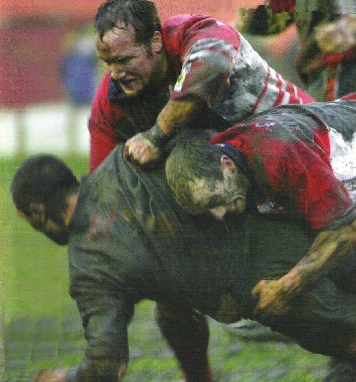 David Gibbons and Keith Brennan bring down a West Hull opponent - Jan 27th 2002.