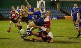 Dane Morgan & Gavin Dodd defend against Sharlston Rovers - March 3rd 2004.