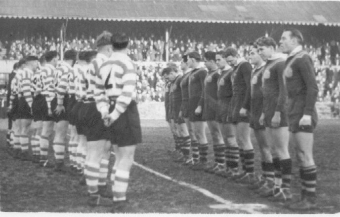 The teams line up before the kick off - Dec 4th 1948.