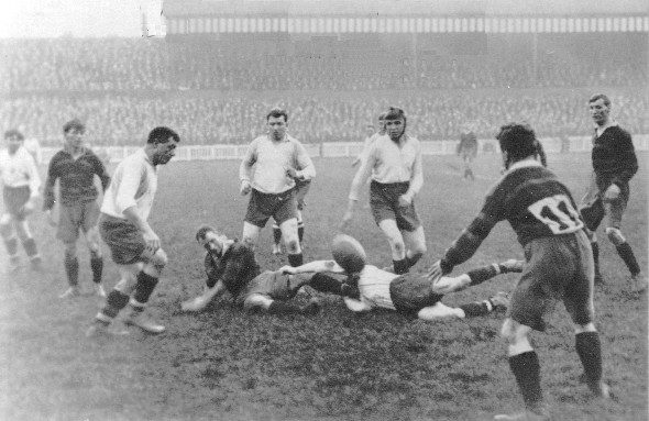 A Barrow attack is foiled as Hesketh, Marlor, Hilton & Sloman look on - Oct 11th 1924.