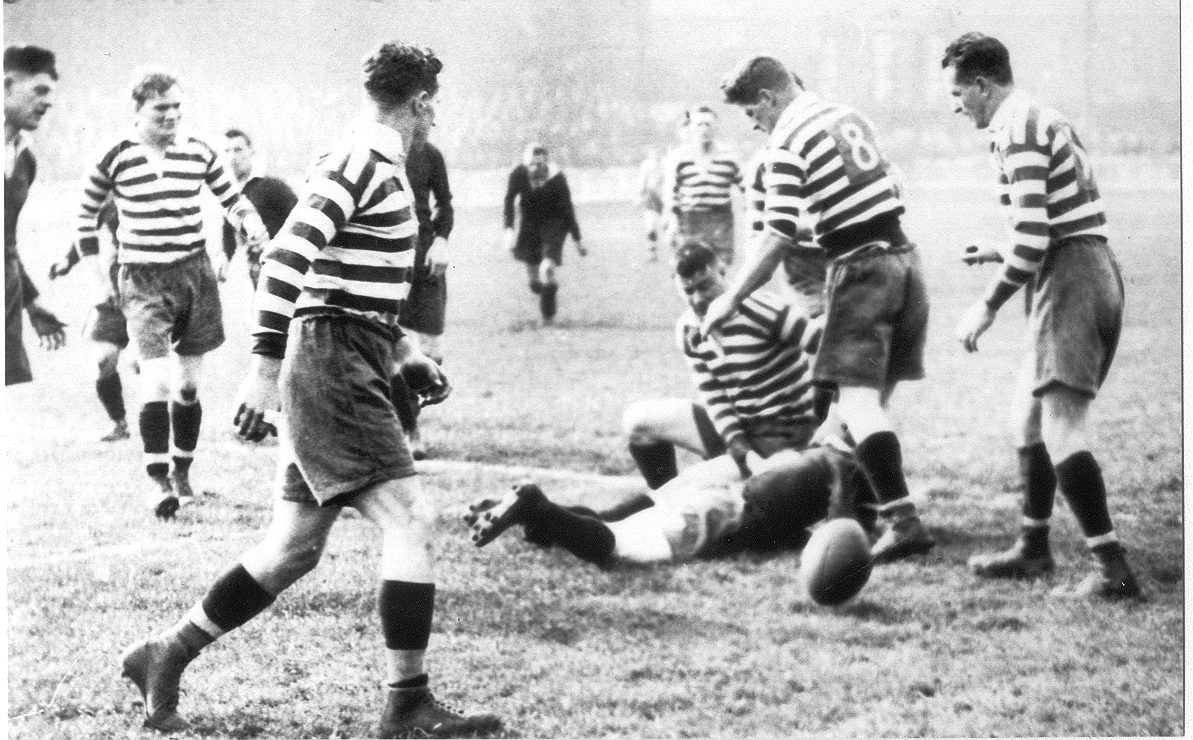 Carter and Read tackle a Barrow player as Baker, Jeramiah and Corsi watch on - Oct 2nd 1926.