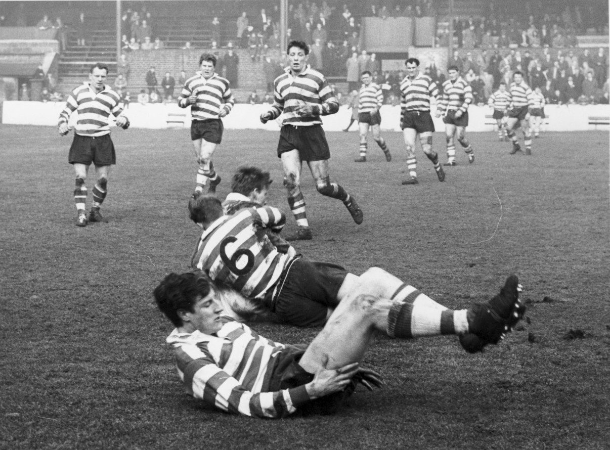Nestor completes the tackle as Donovan lies injured - March 21st 1964.
