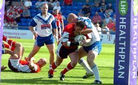 Paul Norman forces his way in for a Roughyeds try from close range - Sep 4th 2005.
