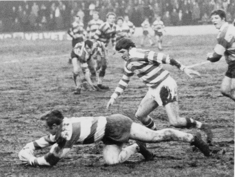 Joe Collins dives on a loose ball - April 15th 1970.