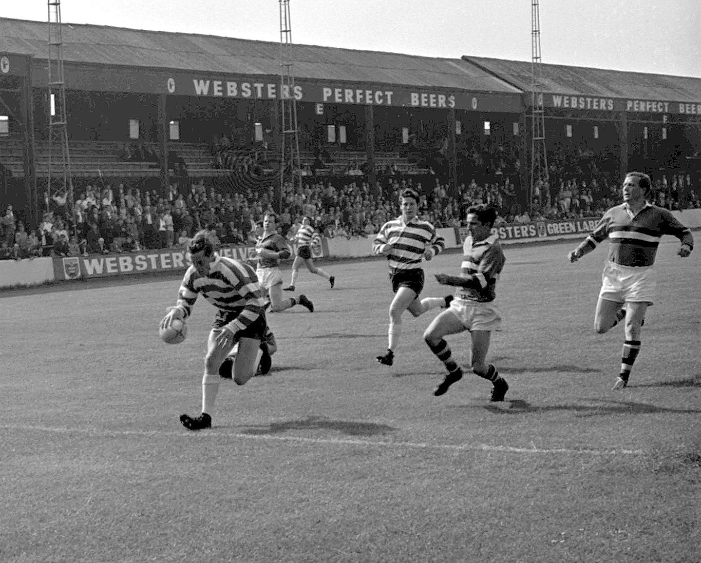 John Donovan, With John Mullarkey in support, eludes Freddie Clarke and Keith Holden to score against Blackpool - Aug 8th 1968.