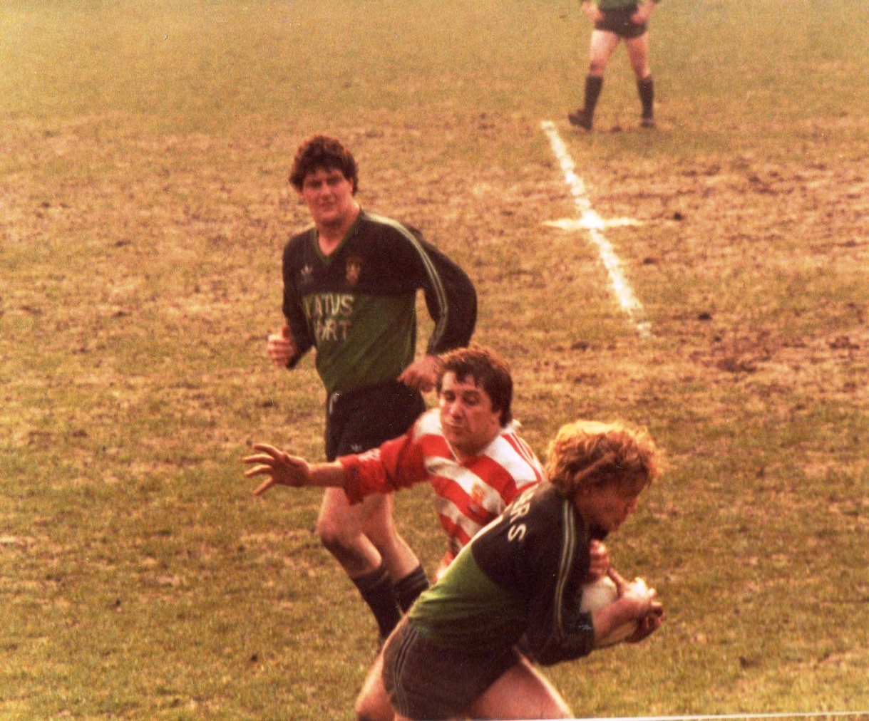 Adrian Alexander moves in to tackle v Blackpool - March 28th 1982.