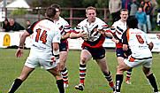 Jason Boults looks to punch a hole in the Blackpool Panthers line - June 22nd 2008.