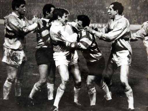 Flare up in the Oldham v Bradford replay - Fen 29th 1968.