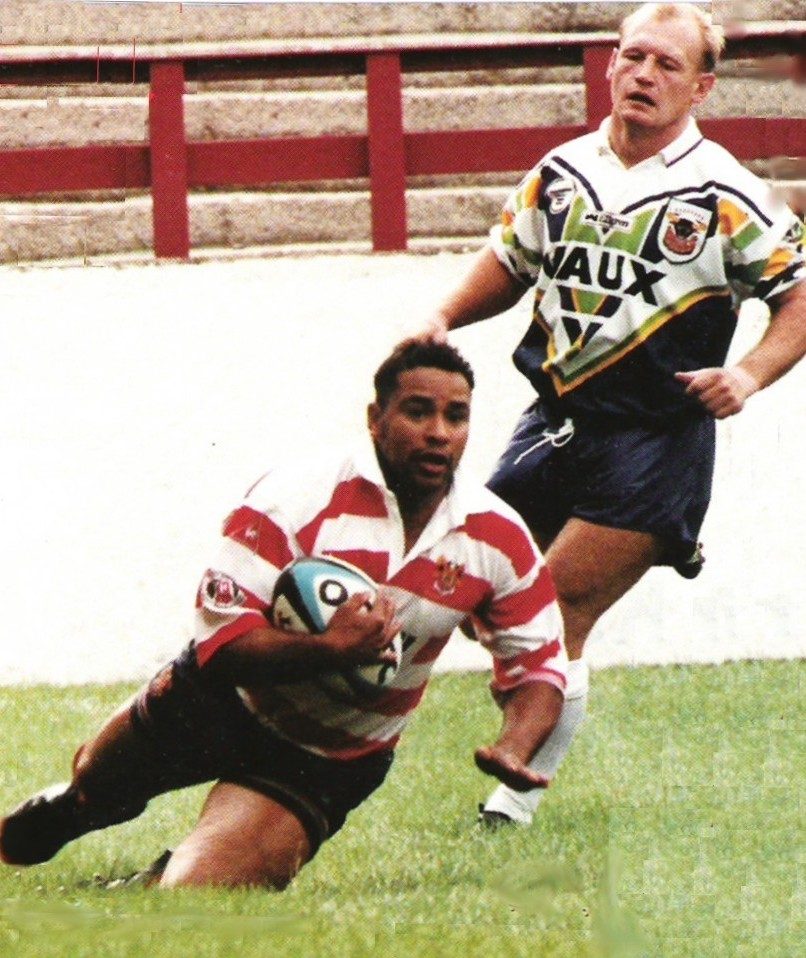 Adie Belle eludes Deryck Fox to score - Sep 10th 1995.
