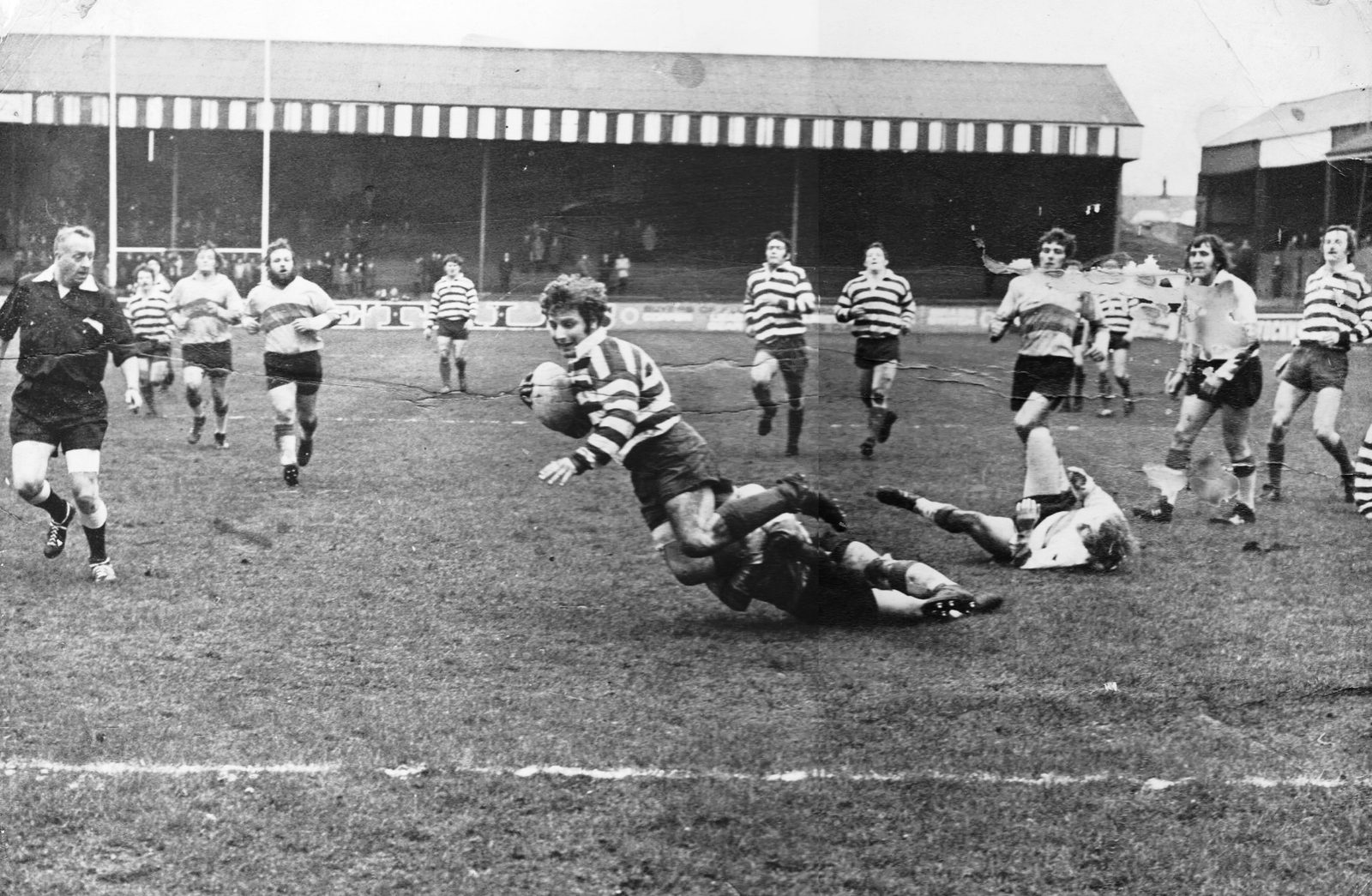 Kevin Taylor is brought down short of the Doncaster line - MArch 4th 1972.