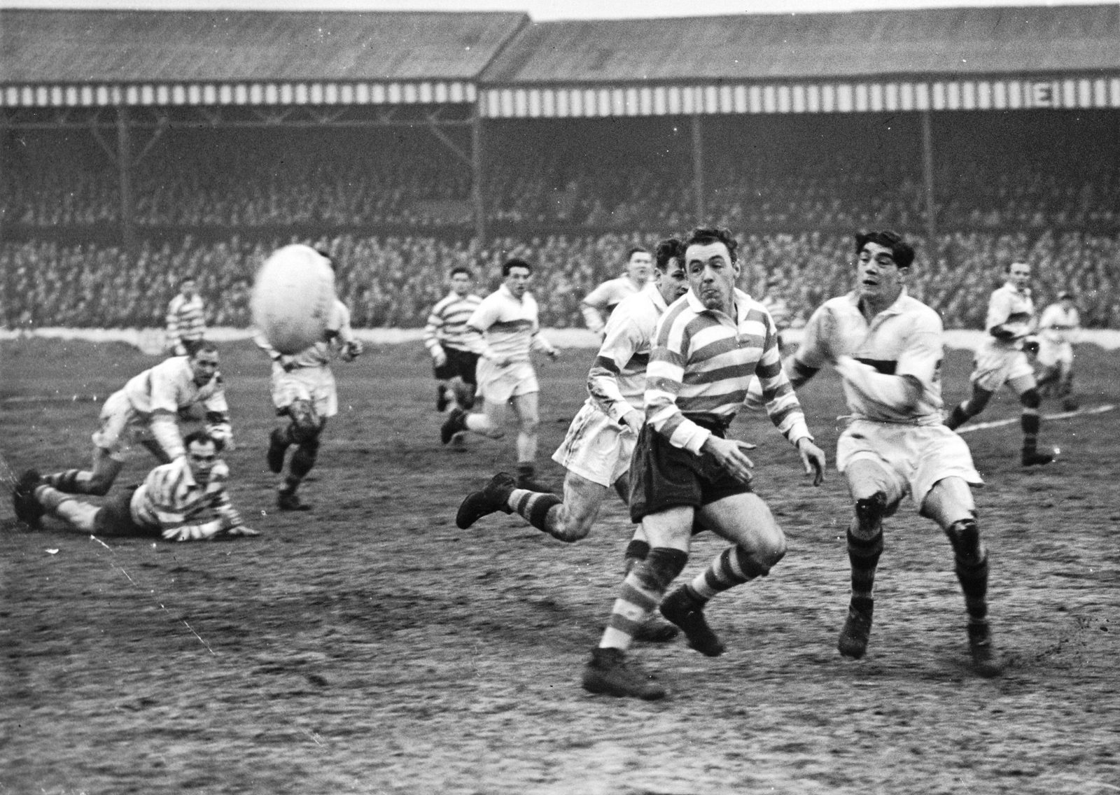 Ganley passes when challenged by Plunkett and Smales -April 7th 1958.