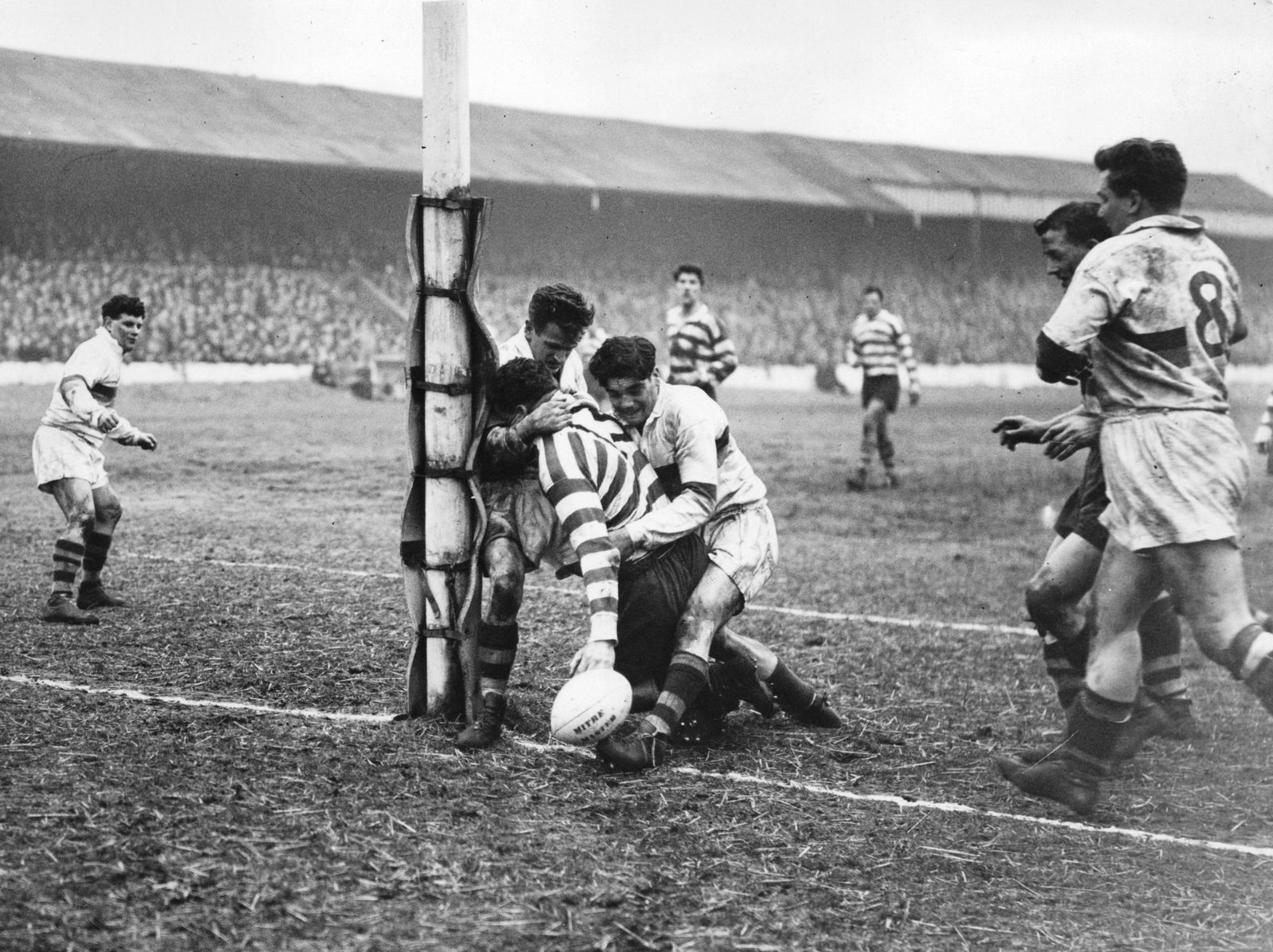 Derek Turner loses the ball as he goes to touch down - April 7th 1958.