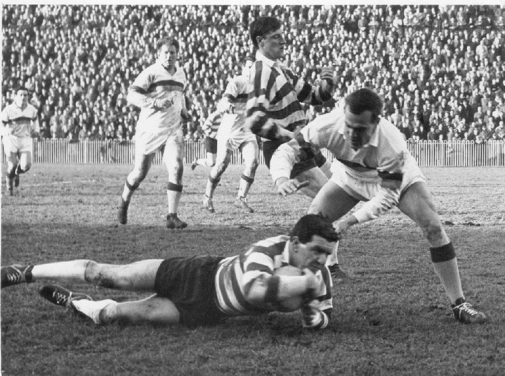 Geoff Shelton is brought down by Ken Senior - Feb 4th 1967.
