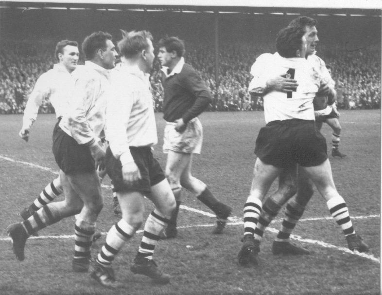 Congratulations for Peter Smethurst after scoring a try (Geoff Sims, Len McIntyre, Frank Dyson and Dave Parker - April 11th 1964.