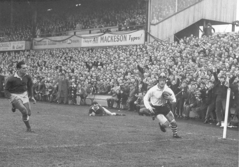 Trevor Simms crosses the Rover line at Station Road in the first replay - April 15th 1964.