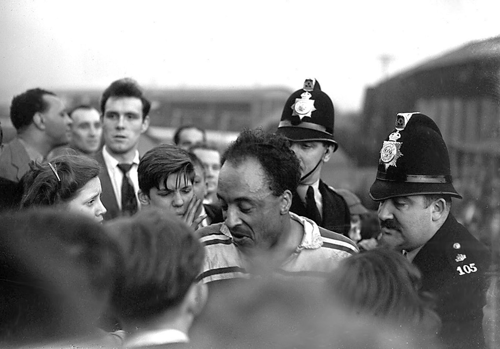 A police escort for Roy Francis after the match at Watersheddings - April 18th 1955.