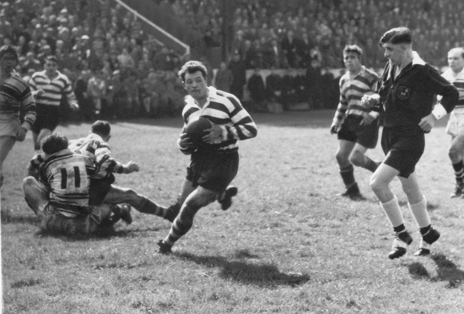 Dennis Ayres goes over for a try in the Championship Final at Odsal - May 18th 1957.