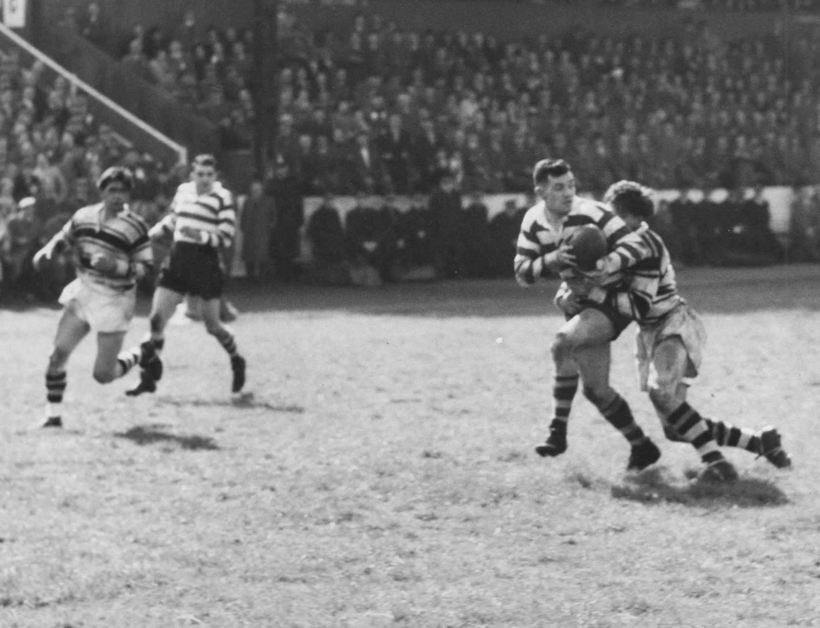 Davies is tackled by Sykes - May 18th 1957.