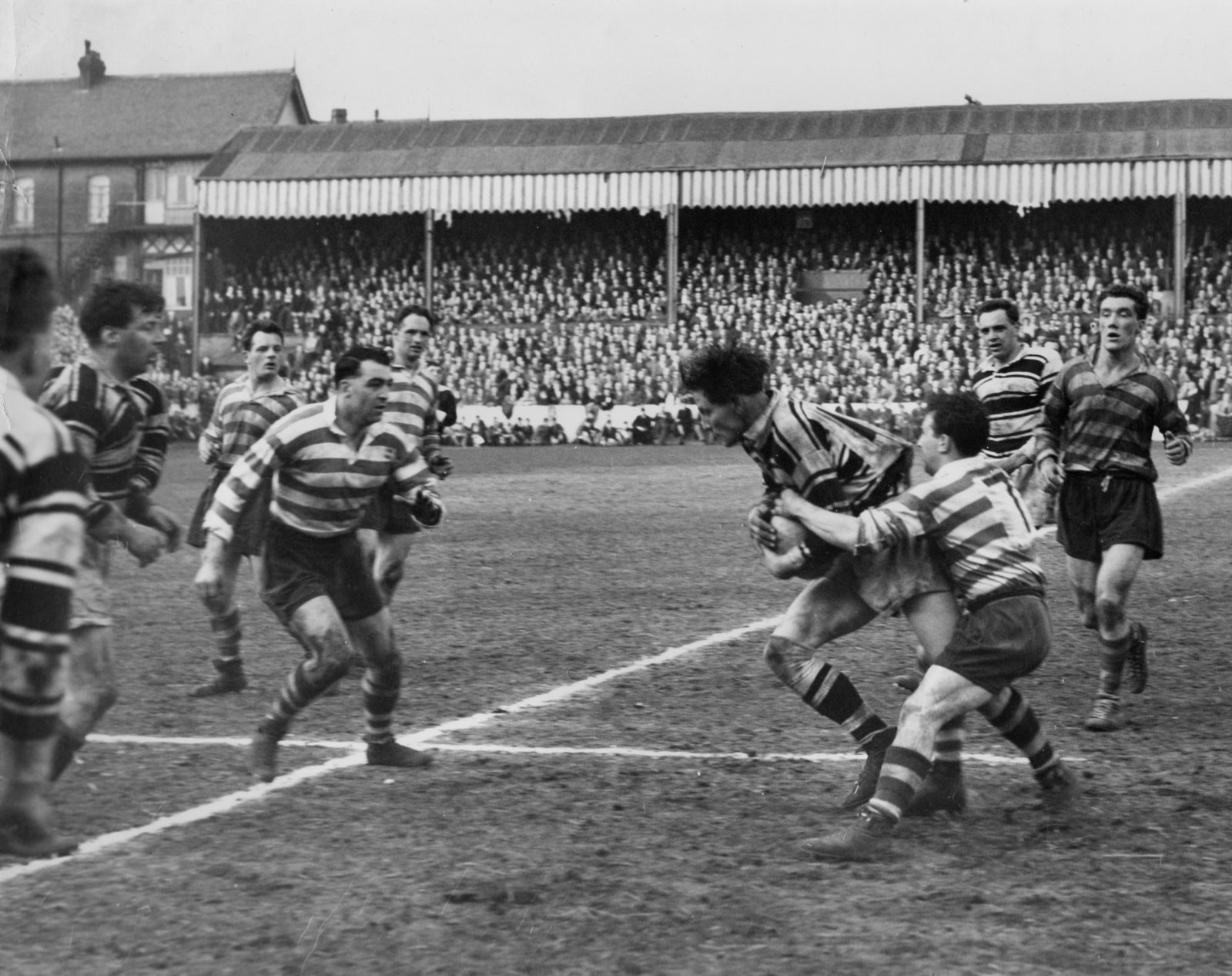 Pitchford makes the tackle as cracknell moves in - May 3rd 1958.