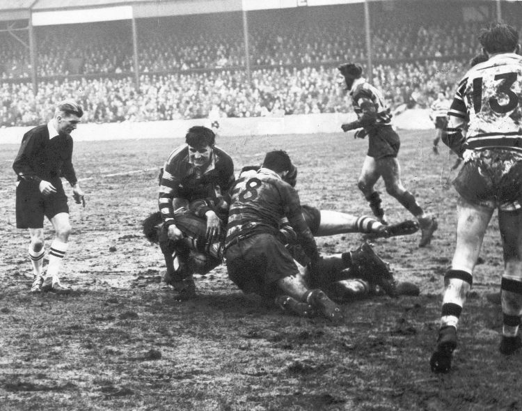 Smethurst and Payne bring down a Hull player - Feb 10th 1962.
