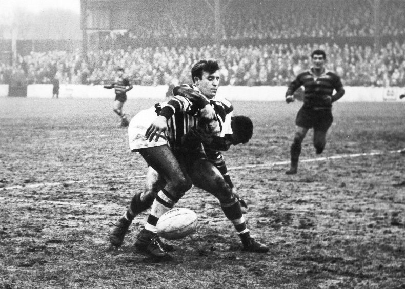 Brian Lord tackles Clive Sullivan - Feb 10th 1962.