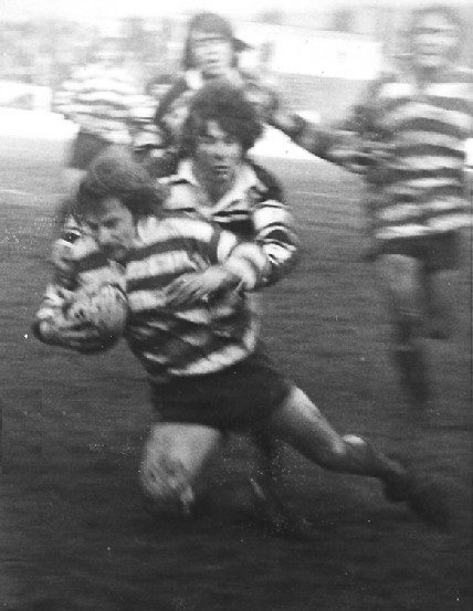 Mick Mcone is well tackled at Hull - Feb 17th 1973.