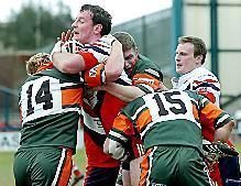 Rob Roberts is well held at Hunslet - March 24th 2008.