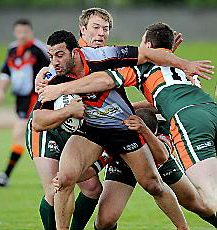 Said Tamghart still upright as three Hunslet players hang on to him - June 15th 2008