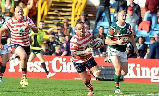 Steve Roper crosses for a try in the Play-off final v Hunslet at Headingley - Oct 5th 2014.