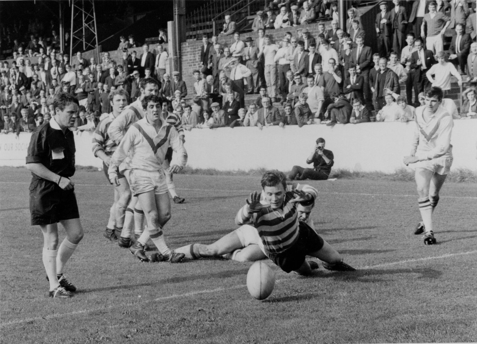 Wilf Briggs dives on the ball to score v Keighley - Sep 6th 1969.