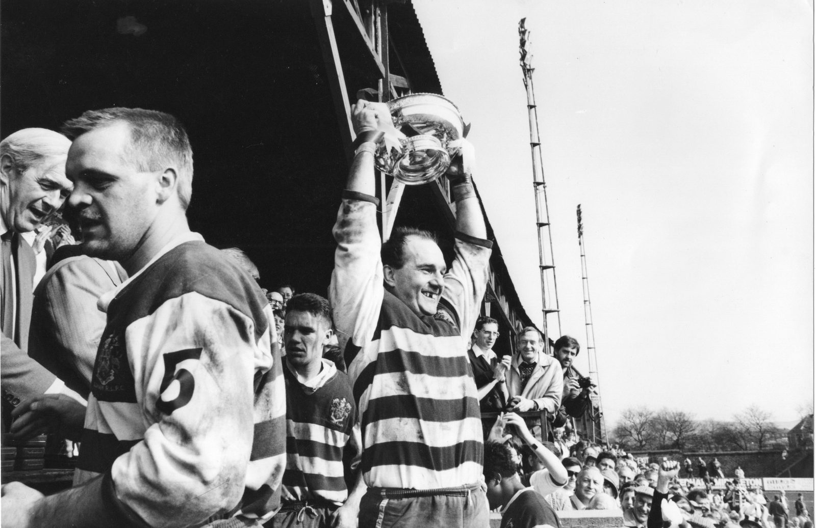 Terry Flanagan lifts the 2nd division trophy after the match against Keighley - April 24th 1988.