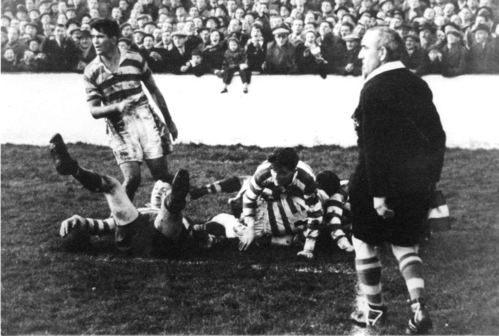 A second angle as Harry Ogden gets over the Leigh line only for the try to be disallowed - Nov 8th 1952.