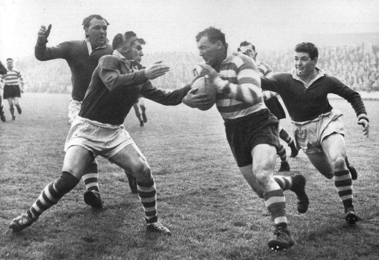 Don Vines drives into the heart of the Leigh defence - \sep 19th 1956.