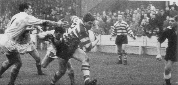 Stuart Whitehead charges through the Leigh defence - Feb 15th 1964.