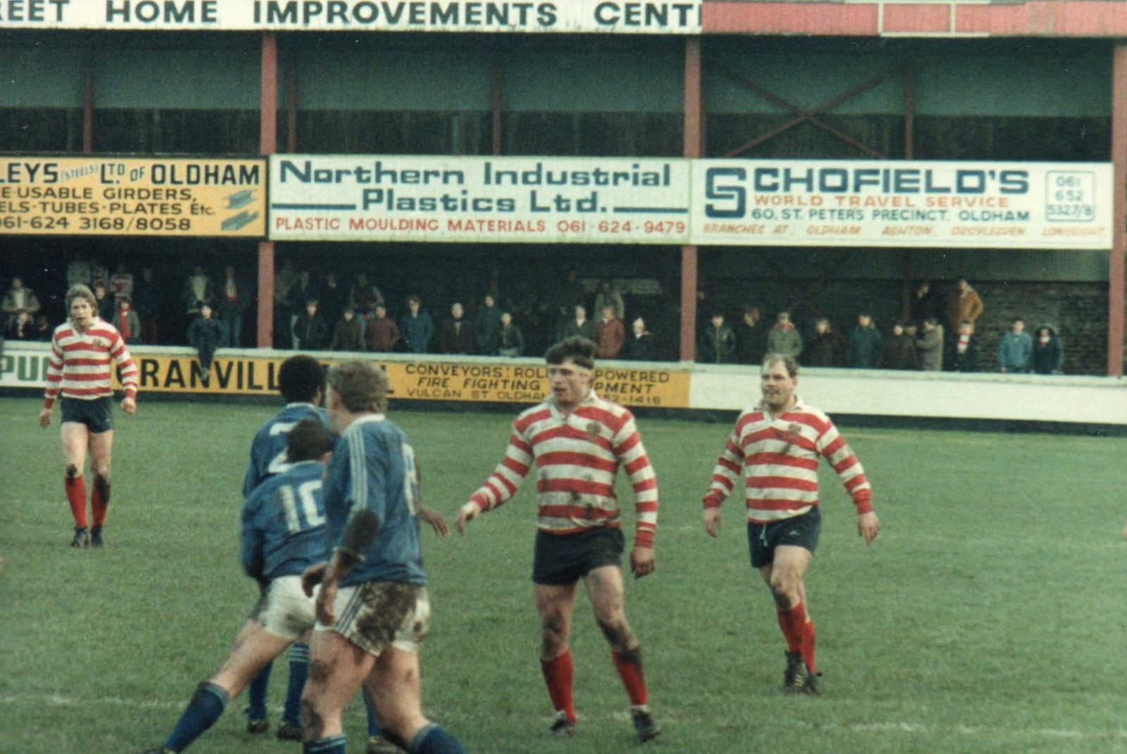 Andy Goodway, Mick Morgan and Mick Parrish. Oldham v Leigh - Jan 8th 1984.