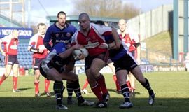 Paul Southern drives the ball into the Leigh defence - March 7th 2004.