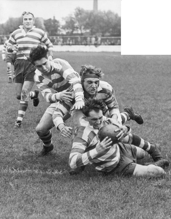 A try for Sid Little with Charlie Winslade in support v Liverpool - Sep 19th 1953.