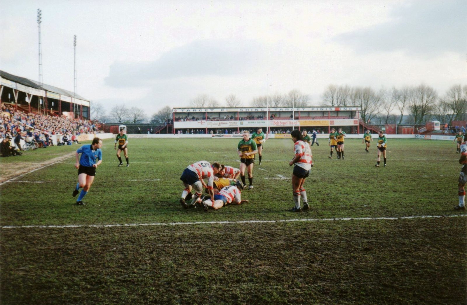 Sean Tyrer, Mark Sheals and Steve Warburton bring down a London attacker near the Oldham line - Jan 31st 1993.