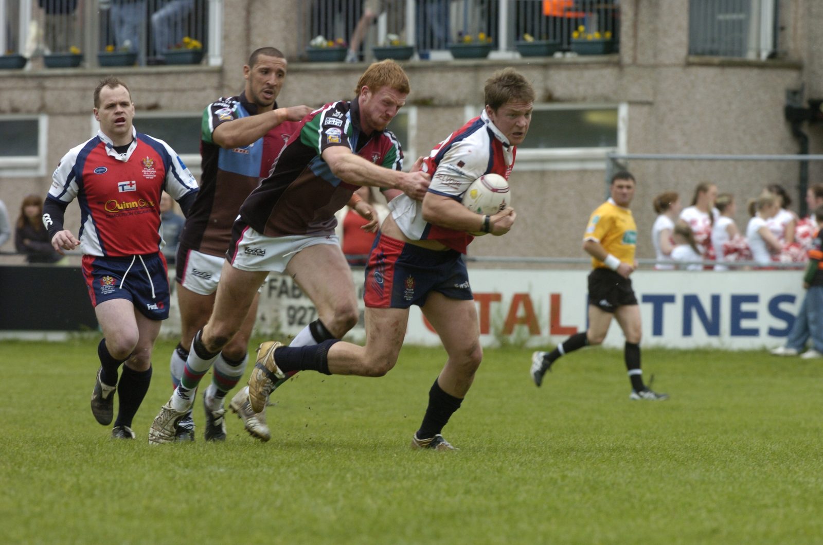 geno Costin tries to evade a Harlequins tackle with John Hough in support in the R.L.Challenge Cup 4th Round - May 13th 2007.