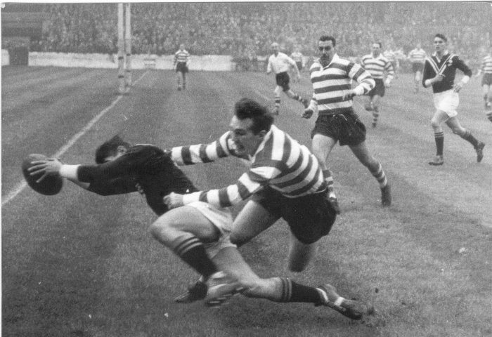 Bakalich scores in O'Grady's tackle - Oct 29th 1955.