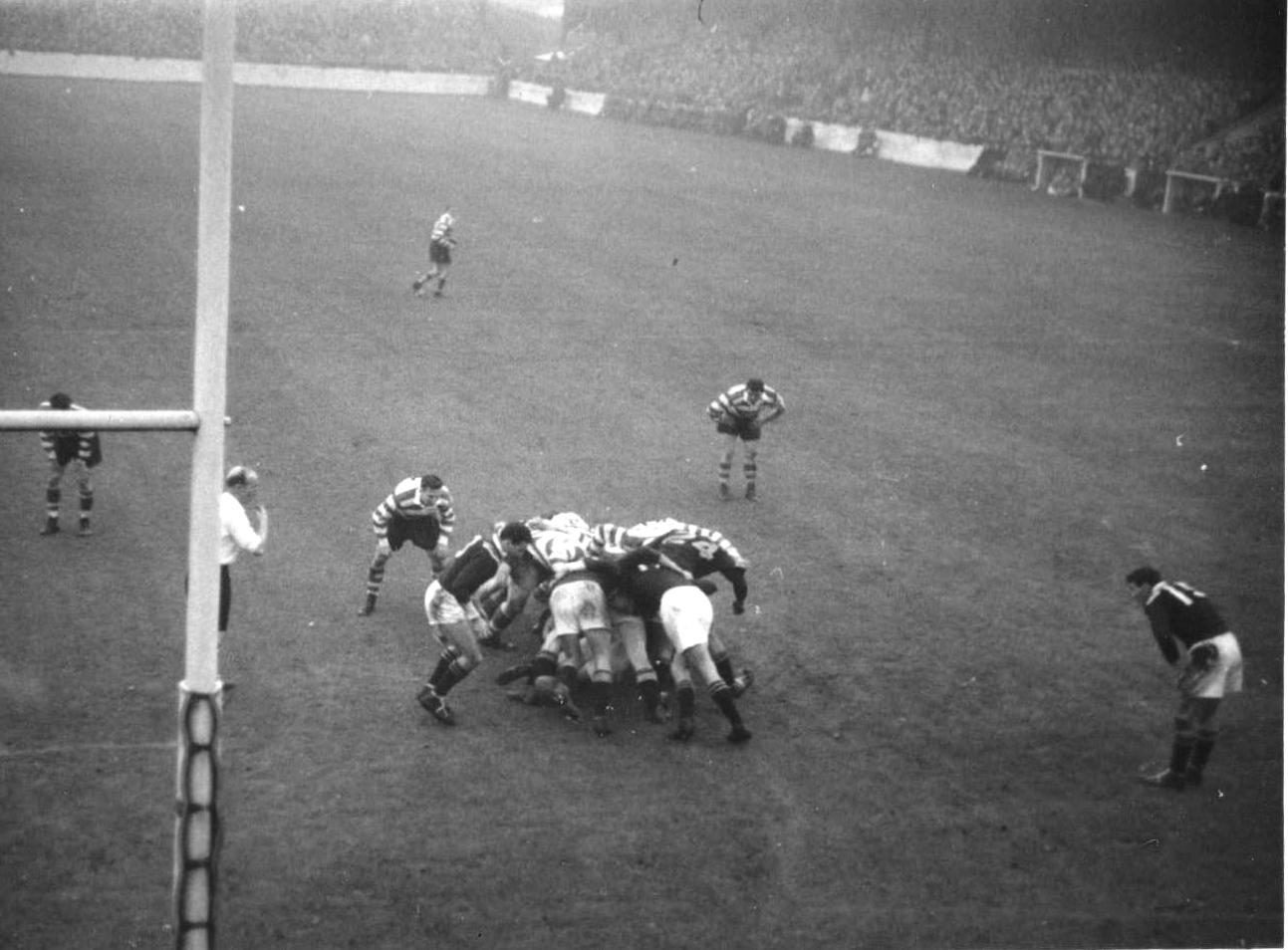 A scrum v The Kiwis in front of the Hutchins Stand - Oct 29th 1955.