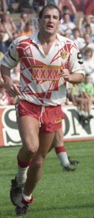 Rugby/Harrop. Oldham v Leigh. Barrie McDermott crosses for his !st try. 91J356