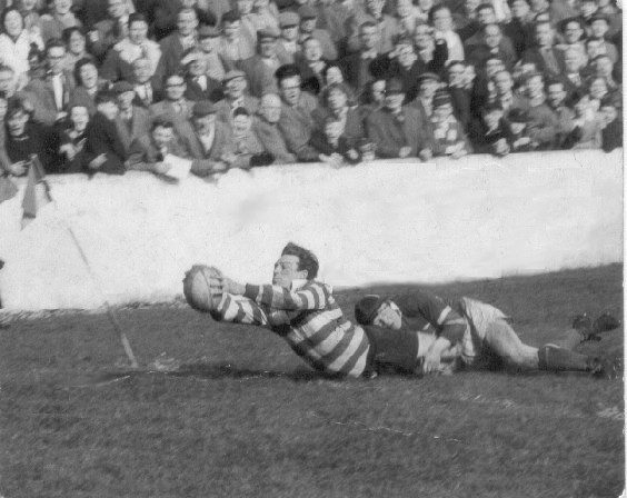 Brian Lord scores despite the tackle from Trevor Simms - April 3rd 1961.