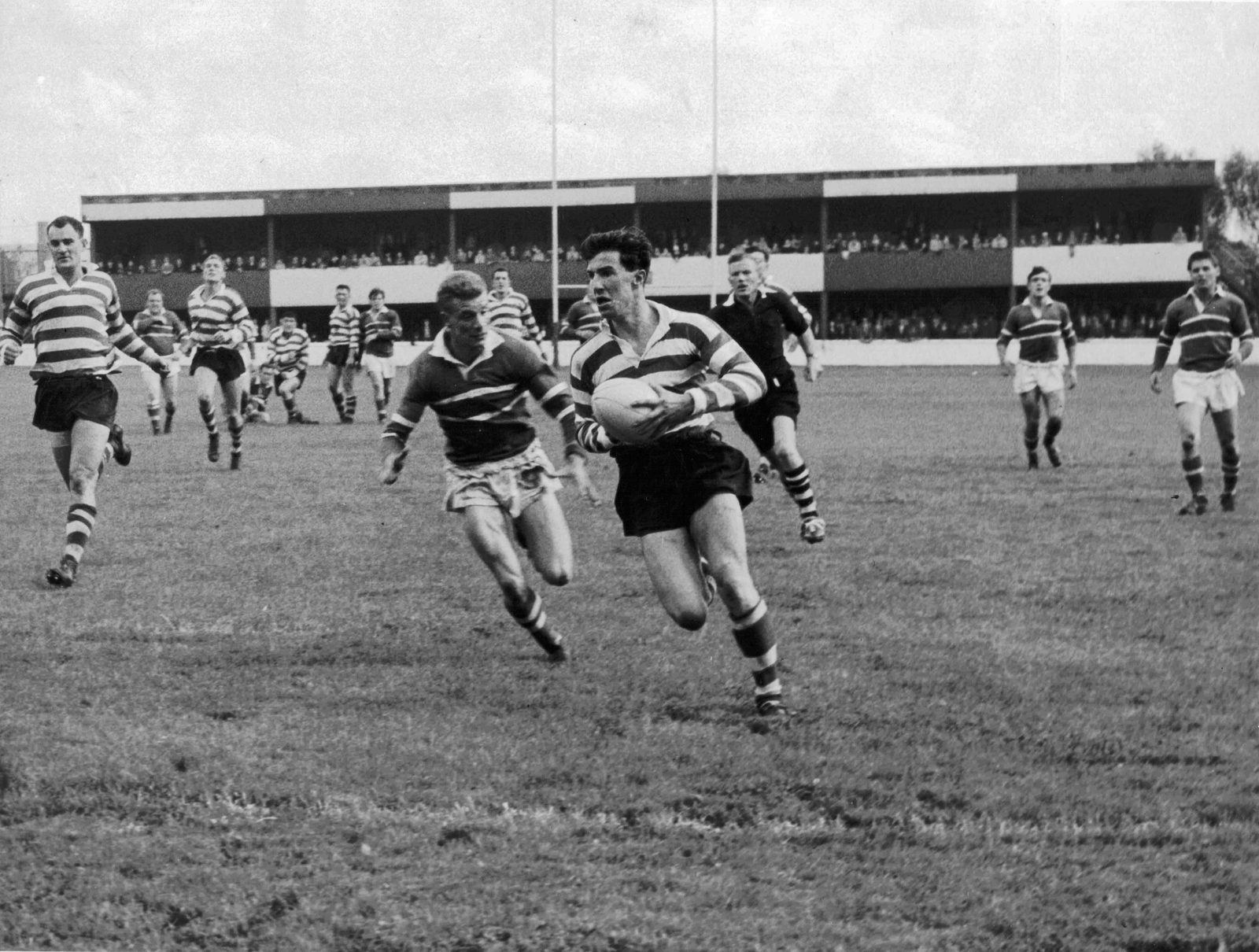 Alan Kellett goes over with Geoff Robinson in support and Gerry Unsworth in pursuit - Sep 16th 1961.