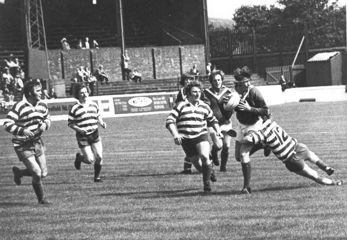 Bill Churm brings down a Rochdale attacker - Aug 15th 1972.