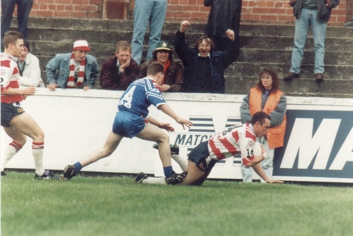 Martin Holden scores a late winner in the 1993 Law Cup - Aug 22nd 1993.