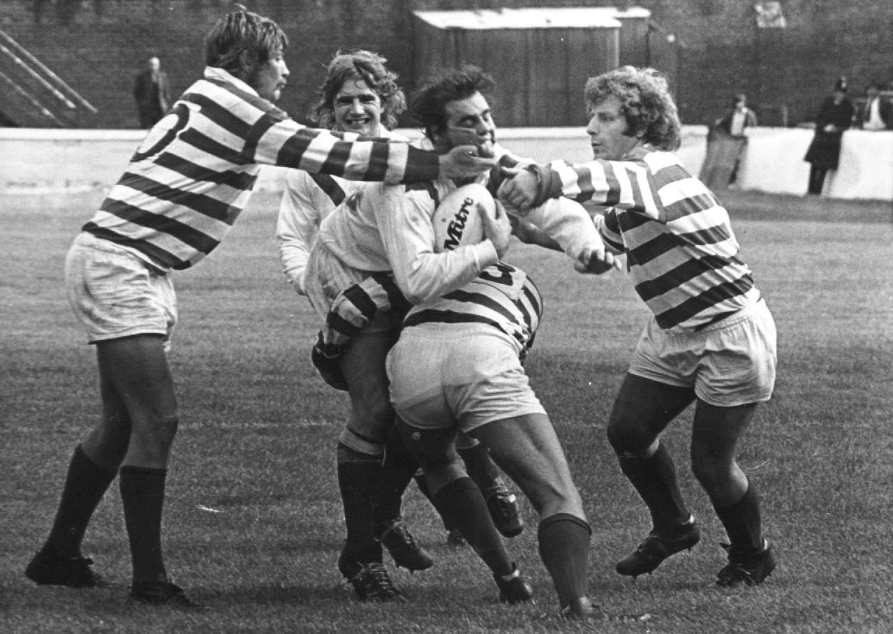 Solid defence from Bob Welding and Kevin Taylor v St Helens - Aug 31st 1975.