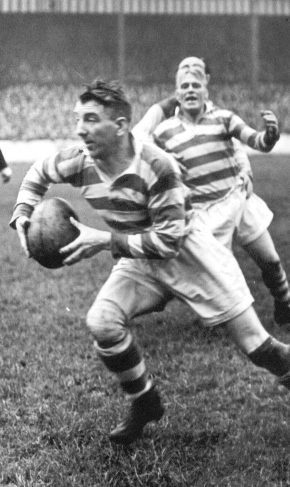 Edgar Brooks on the ball with Norman Thompson in the background v Warrington - Oct 2nd 1948.