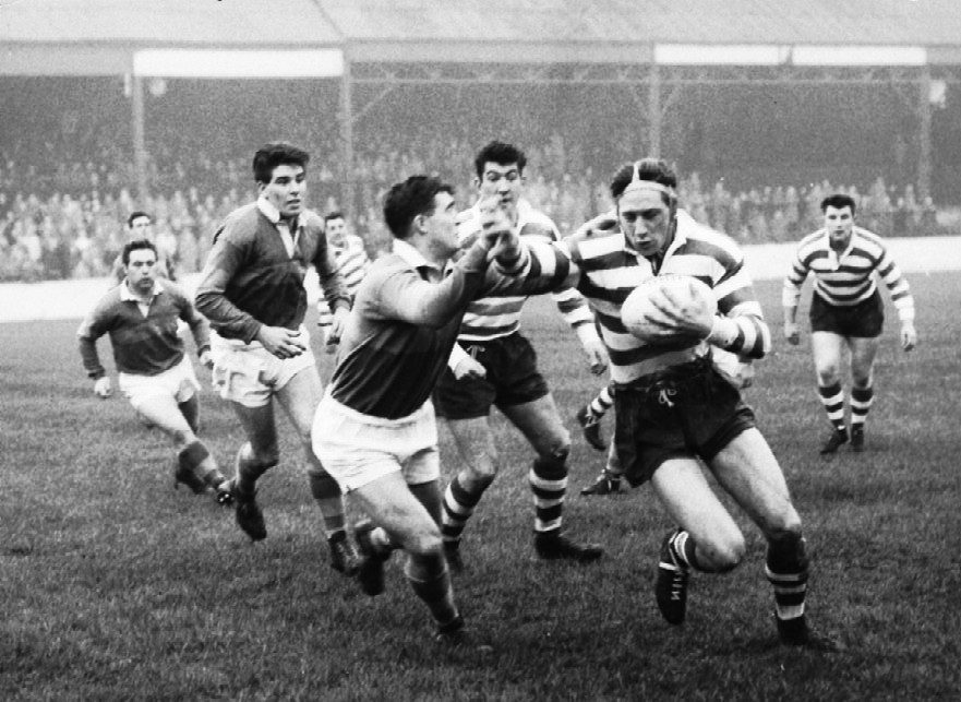 Dave Parker takes on the Whitehaven defence - Dec 2nd 1961.