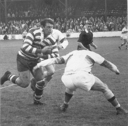 Charlie Bott takes on the Whitehaven defence - Sep 18th 1963.